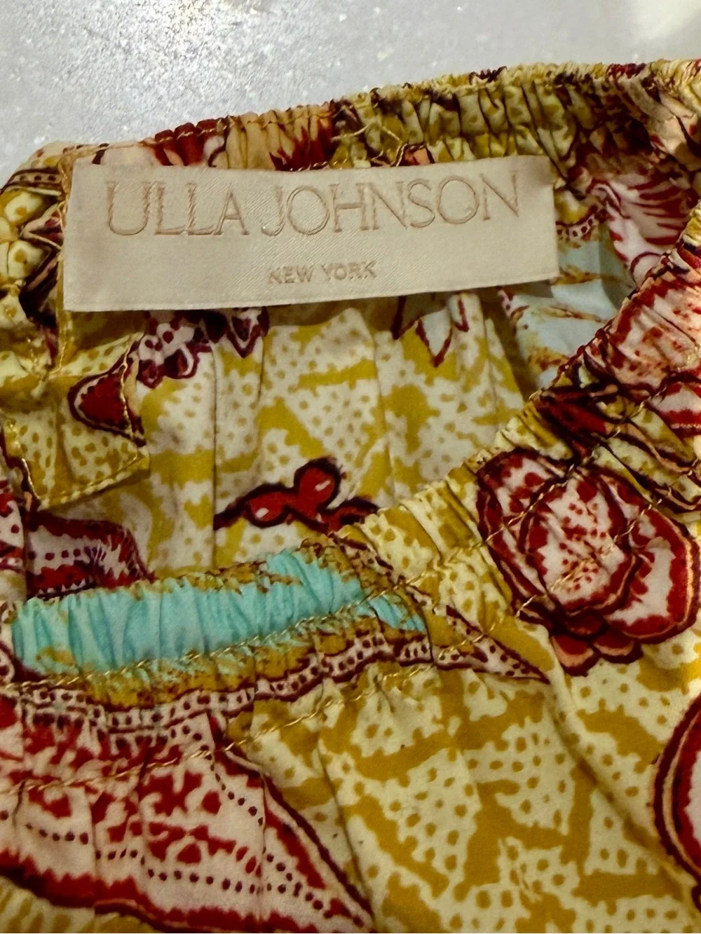 Ulla Johnson Yellow Floral Calla Lilly Print Puff-Sleeve Blouse